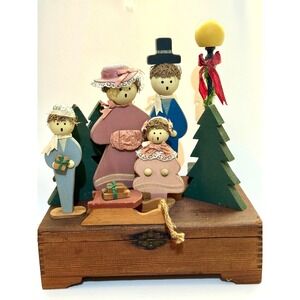 Vintage Wood Holly Carolers Set 9 pc Figure set Folk Art Holiday Decor Handmade